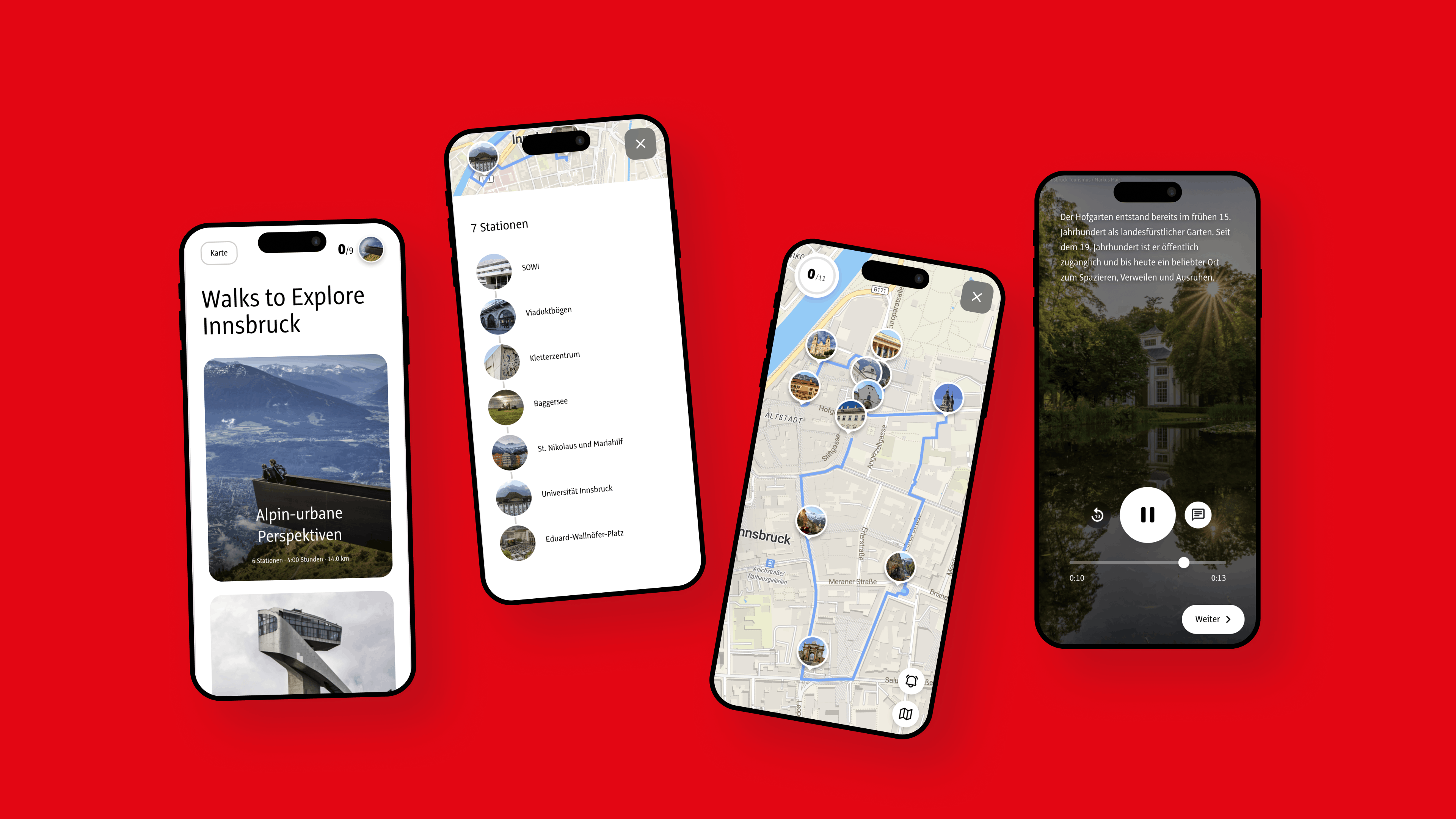 Digitale Karten, Stationen und Audioinhalte der Walks to Explore in Innsbruck